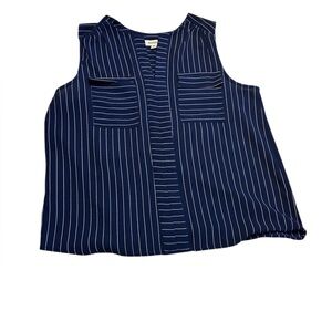 Elegant Navy Striped Sleeveless Blouse